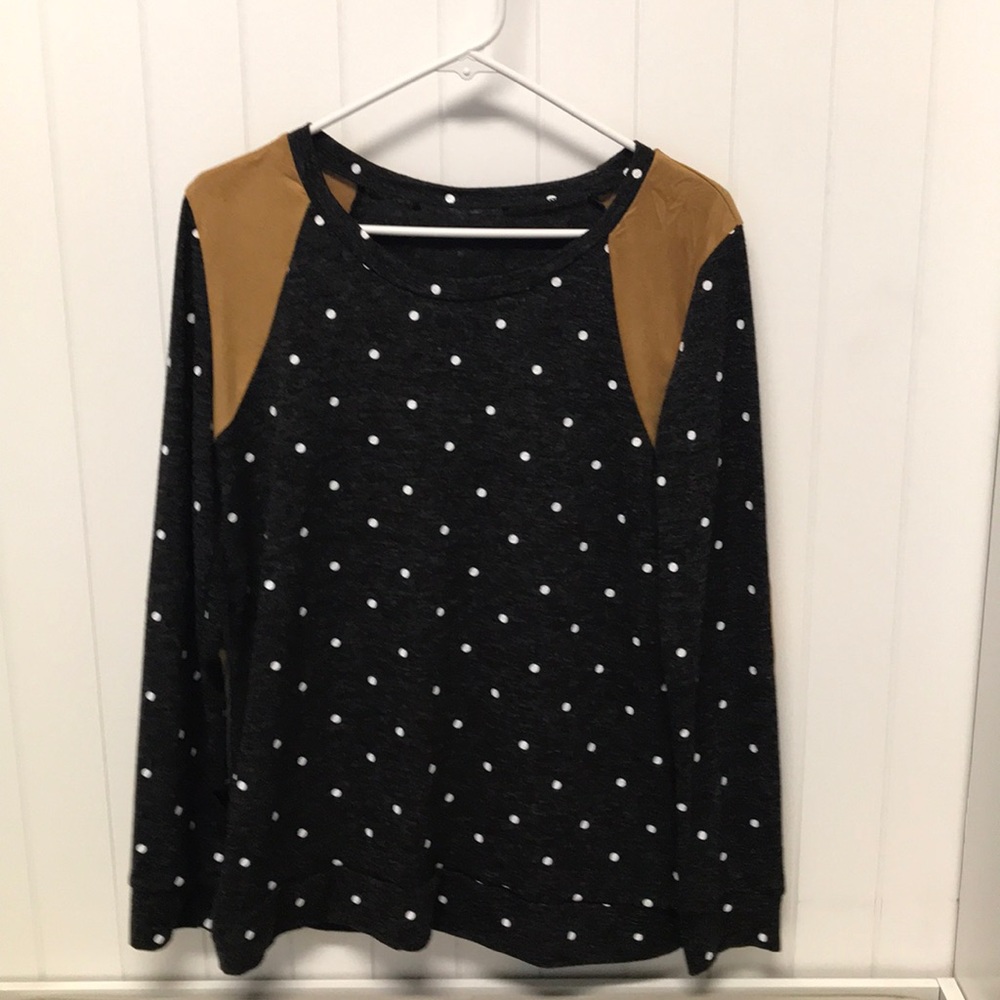 Charcoal grey polka dot sweater w elbow patches